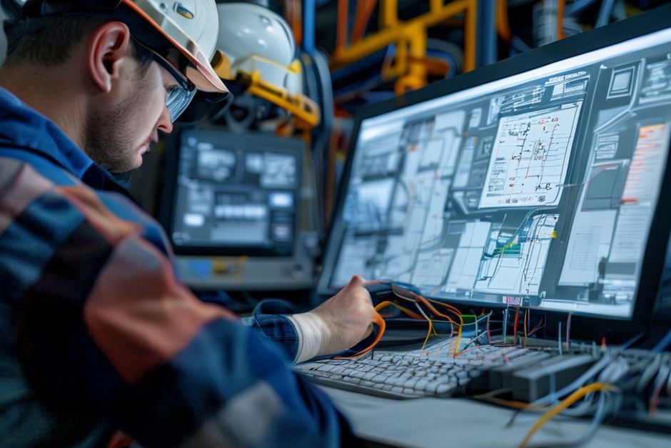 Advanced Mechanix engineer designing industrial control system using CAD software