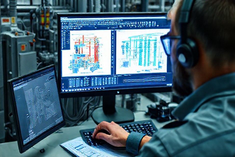 Advanced Mechanix engineer using CAD software to design substation electrical systems