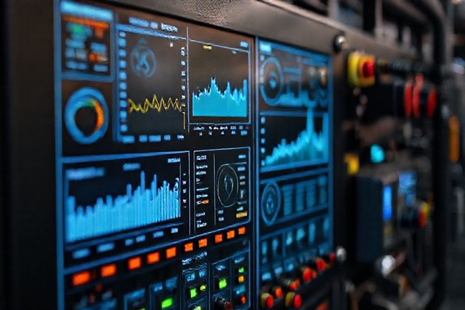 Industrial control panel displaying real-time data and analytics for a Portland mining operation