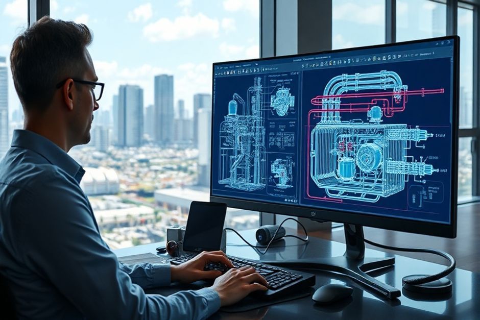 Advanced Mechanix engineer using CAD software to model a mining facility's electrical system
