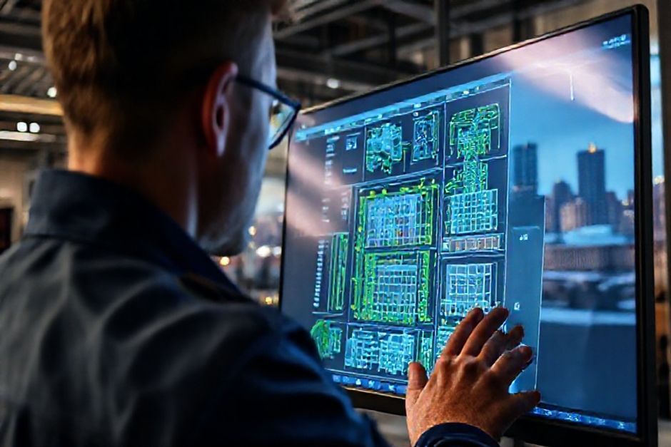 An Advanced Mechanix engineer designing an energy-efficient power distribution system for a commercial building in Newcastle, Australia.