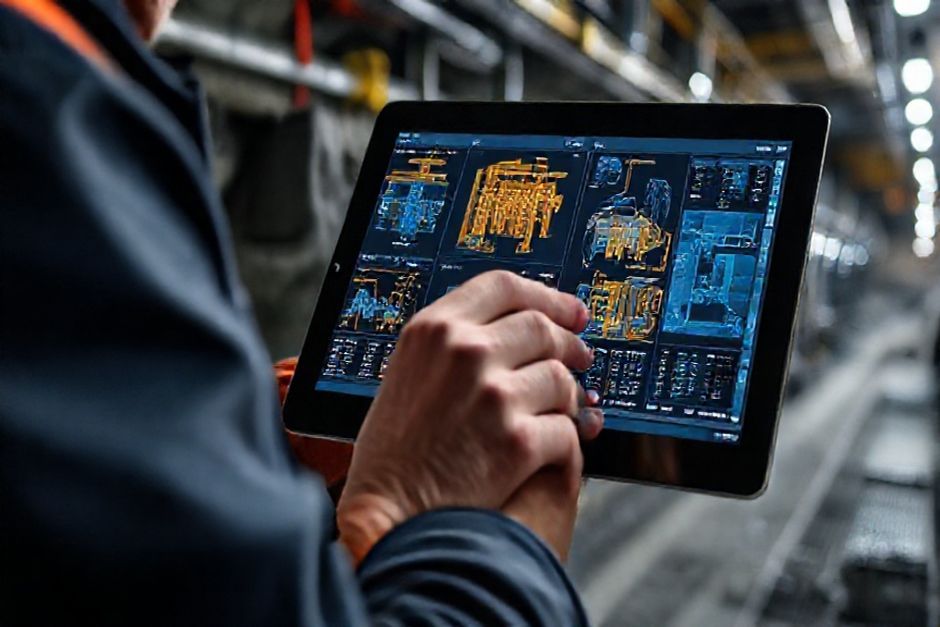 Advanced Mechanix engineer reviewing 3D models and digital twins of mining electrical systems in Hobart, Tasmania