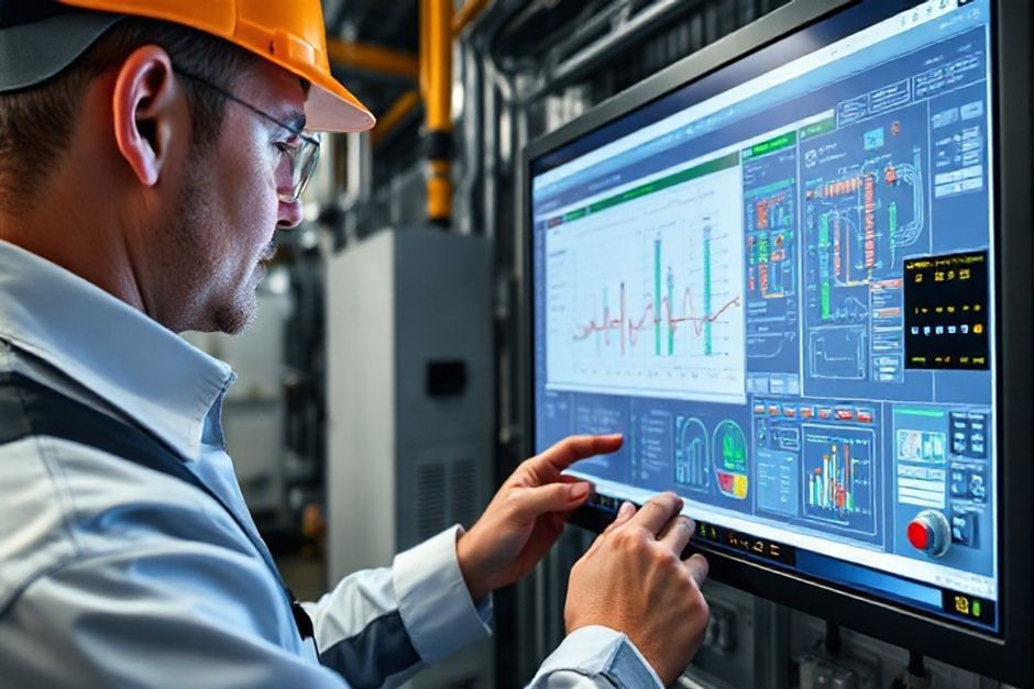 An engineer using advanced software to model and simulate an electrical distribution system for a Gold Coast industrial facility.