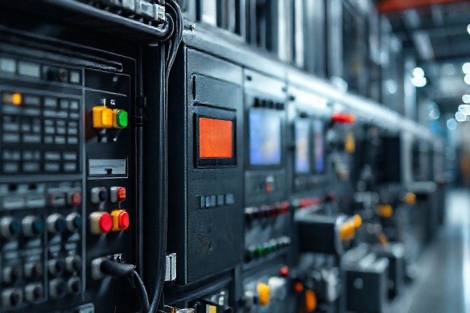 A close-up view of an IIoT-enabled industrial automation control system designed for Newcastle's harsh operating environments.