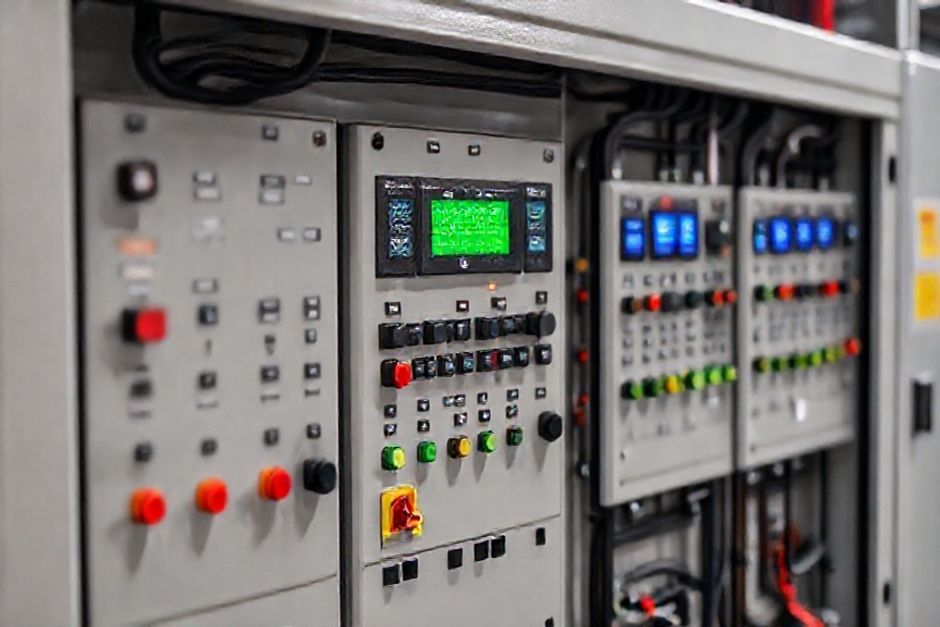 Close-up view of an Advanced Mechanix-designed electrical control panel with advanced automation and smart controls for an industrial facility in Perth.