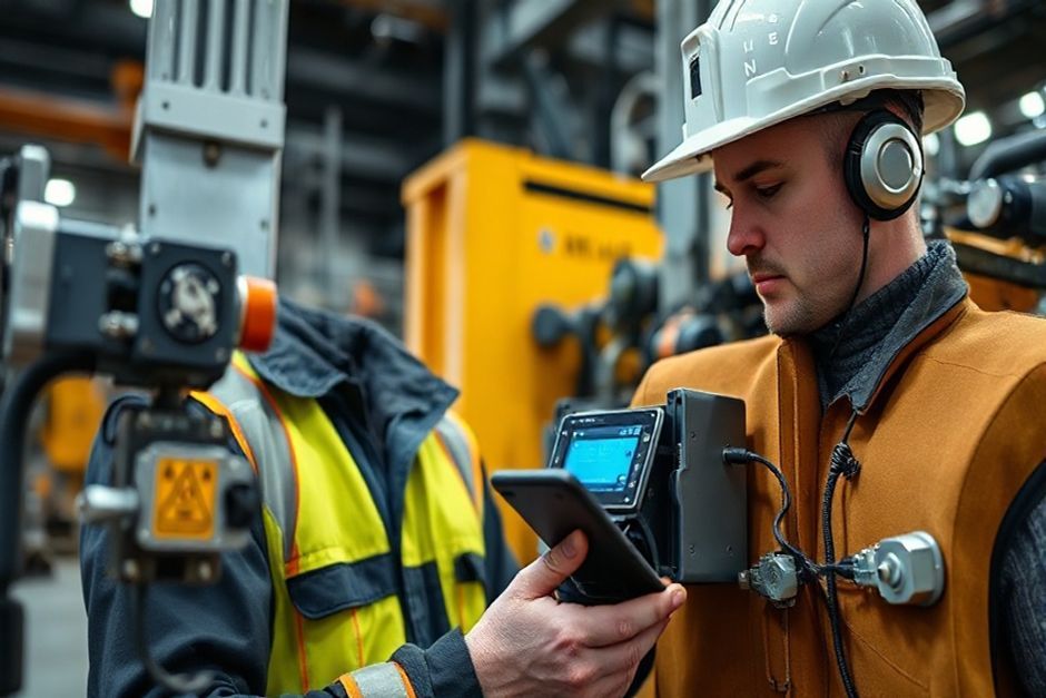 An Advanced Mechanix engineer programming an IoT sensor device for industrial automation in Adelaide.