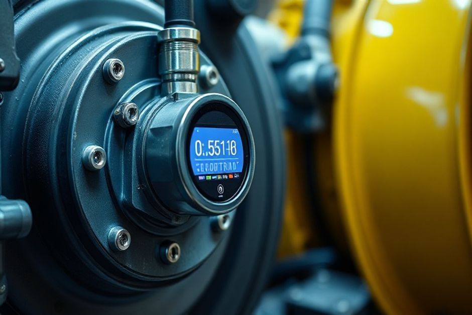 Close-up view of an industrial IoT sensor being installed on mining equipment in a Seattle facility.
