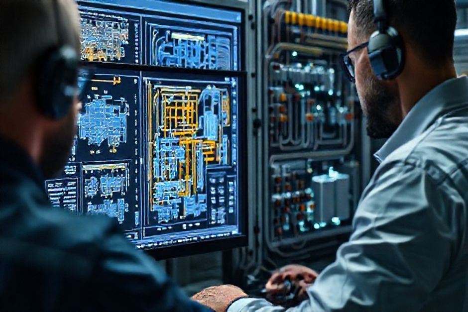 Electrical engineer from Advanced Mechanix using CAD software to create detailed 3D models and digital twins of mining facility electrical systems.