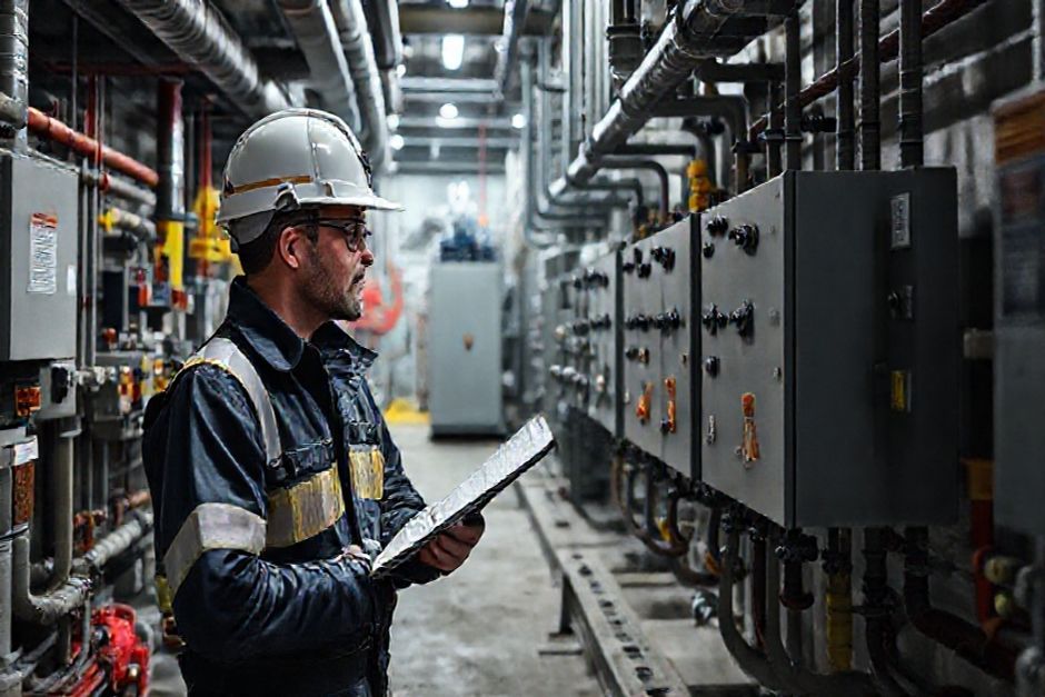 A mining engineer from Advanced Mechanix inspecting explosion-proof electrical equipment at a Houston-area mining facility.