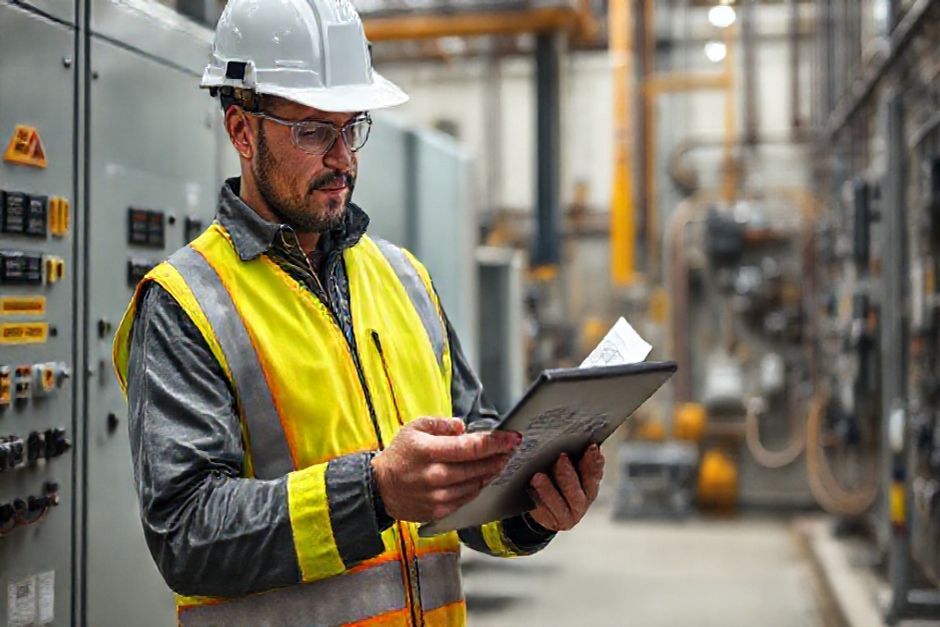 Advanced Mechanix electrical engineer conducting a site visit at a mining operation in Perth, ensuring compliance and safety.