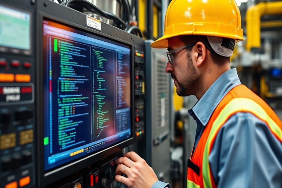 An Advanced Mechanix PLC programmer working on customized control system code to ensure compliance for a Philadelphia-based mining operation.