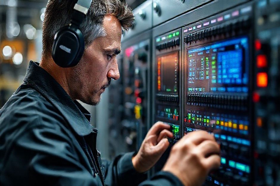 An Advanced Mechanix engineer programming a programmable logic controller (PLC) for a mining operation in Miami.