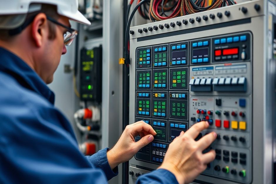 An Advanced Mechanix engineer programming a PLC to optimize process automation, energy efficiency, and cybersecurity for a Miami industrial facility.