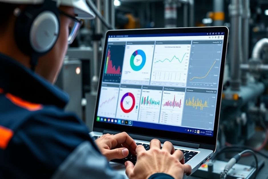 An Advanced Mechanix engineer reviewing real-time SCADA system data and analytics for a Miami-based industrial client.