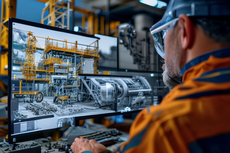 Advanced Mechanix engineer using CAD software to create a 3D model of mining equipment and facilities in Atlanta.