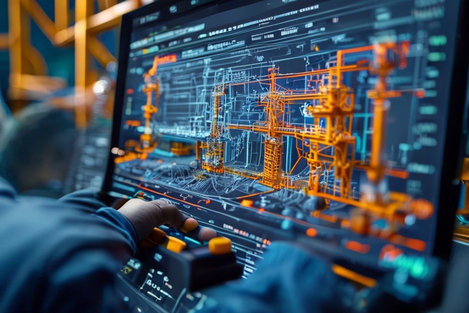 An Advanced Mechanix engineer using AutoCAD to design a mining facility's electrical power distribution system.