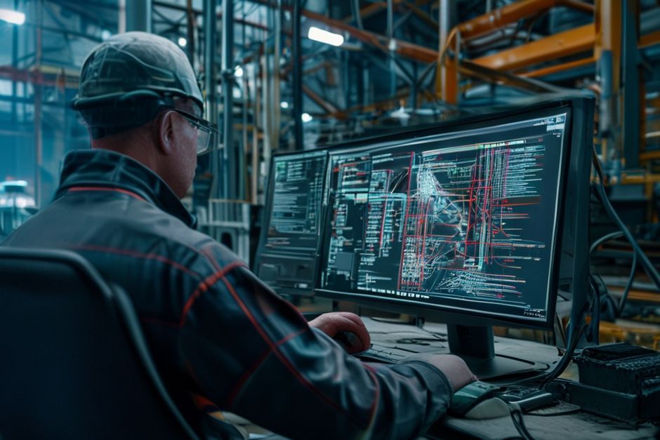 Electrical engineer using arc flash analysis software in a Seattle industrial facility