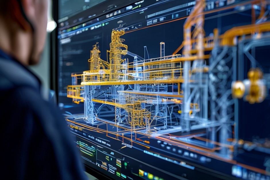 Close-up view of a 3D digital twin model of an industrial facility's electrical infrastructure in Adelaide, Australia.