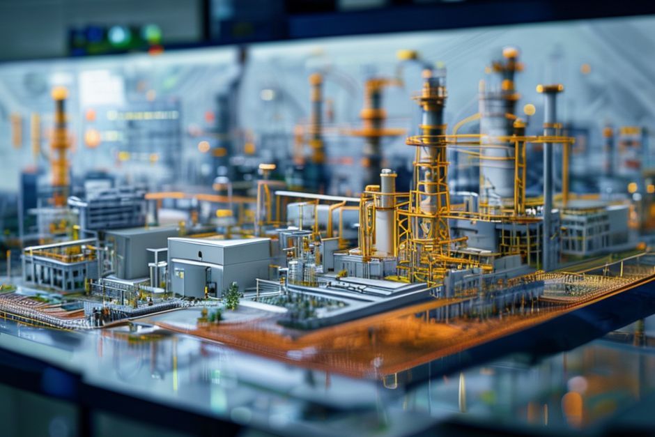 A detailed 3D model of an industrial facility's electrical infrastructure, showcasing Advanced Mechanix's digital twin capabilities.
