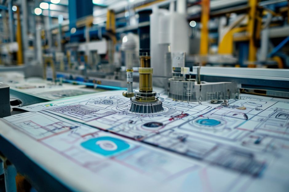 Close-up view of an electrical CAD drawing showing the power distribution design for a manufacturing facility in Los Angeles.
