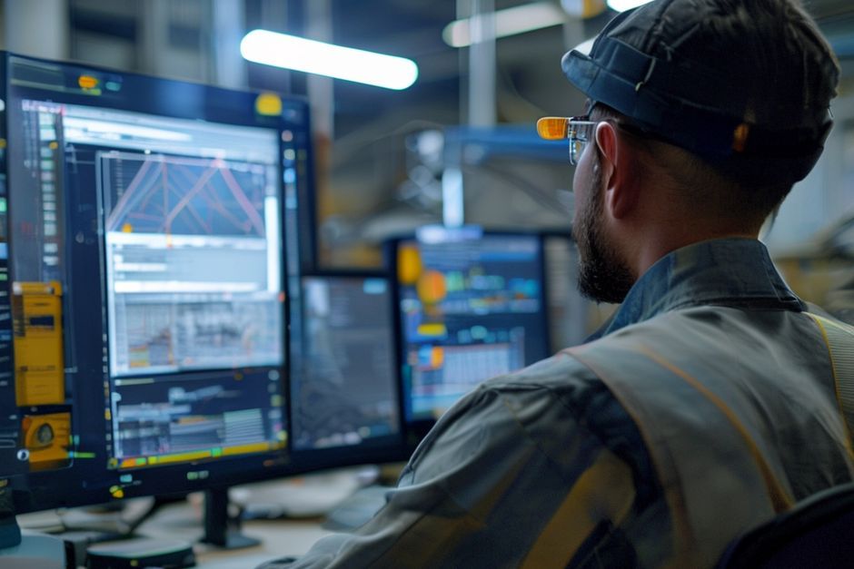 Electrical engineer using 3D modeling software to design power distribution for a manufacturing facility in Fort Worth, Texas.