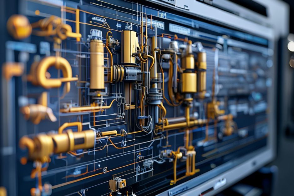 Close-up view of a 3D model of a hazardous area electrical system displayed on a computer screen