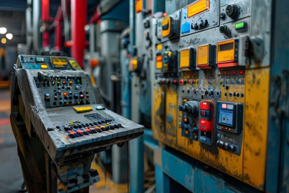 Close-up view of an industrial control panel designed and fabricated by Advanced Mechanix for a mining operation in San Antonio, Texas.