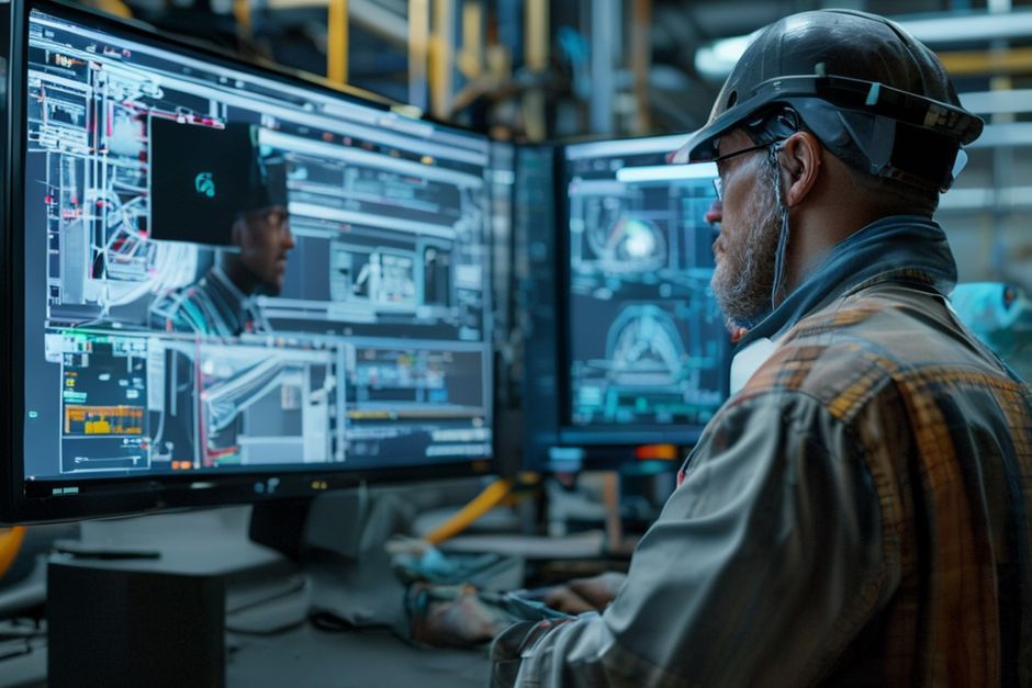 An engineer from Advanced Mechanix uses CAD software to design an industrial control system for a manufacturing facility in Sydney.