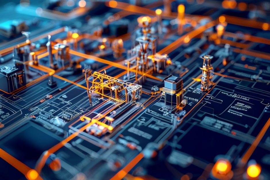 A 3D AutoCAD Electrical model showing the power distribution and IoT integration for a Miami mining facility.
