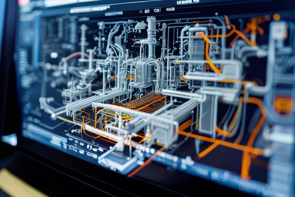 Close-up view of a detailed MicroStation electrical CAD model showcasing Advanced Mechanix's design expertise.