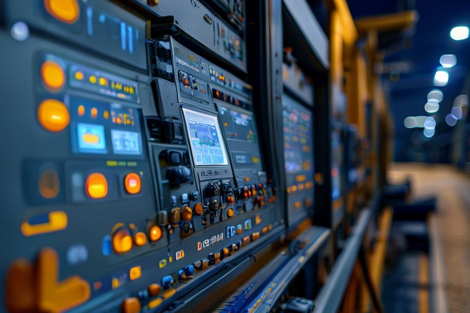 Close-up view of a control panel with advanced automation and monitoring capabilities for a mining facility's electrical system in Dallas, Texas.