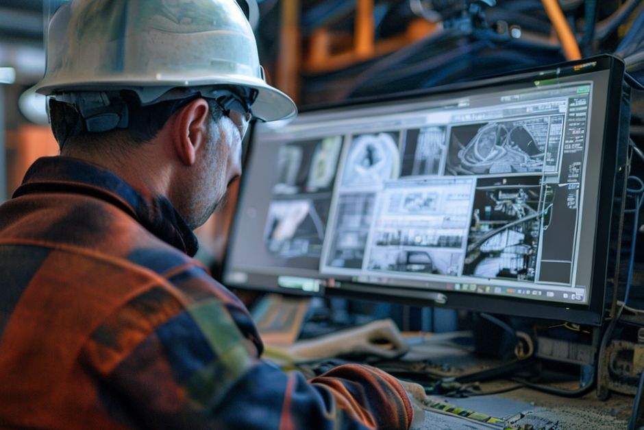 Mining engineer reviewing electrical design schematics and 3D CAD models during consulting engagement in Perth