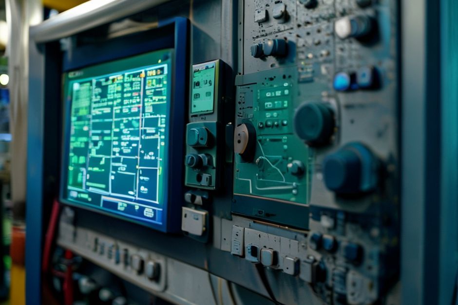 A close-up view of a PLC interface used in a San Diego water treatment facility, integrated with a SCADA system.