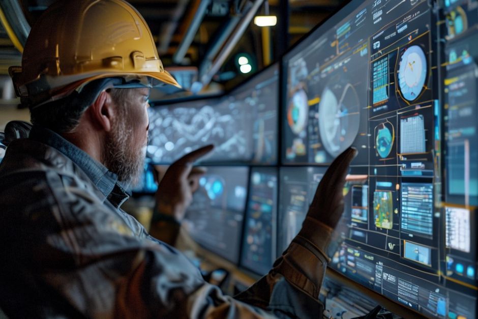 Power distribution engineer analyzing operational data and predictive maintenance analytics for a San Diego mining operation