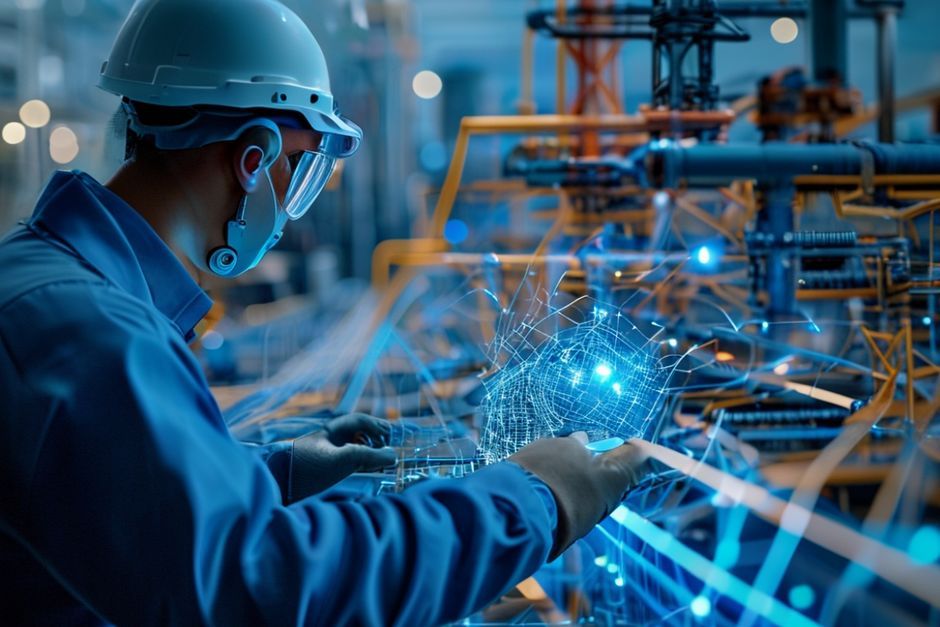 Advanced Mechanix engineer programming a smart grid control system for a high voltage power distribution network in Houston