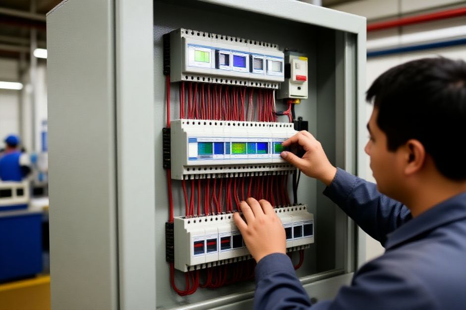 Close-up view of a PLC control panel being integrated into an industrial facility in New York