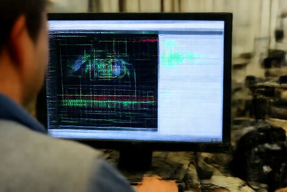 An Advanced Mechanix engineer using specialized software to analyze and optimize the power distribution system of a mining operation in Los Angeles.