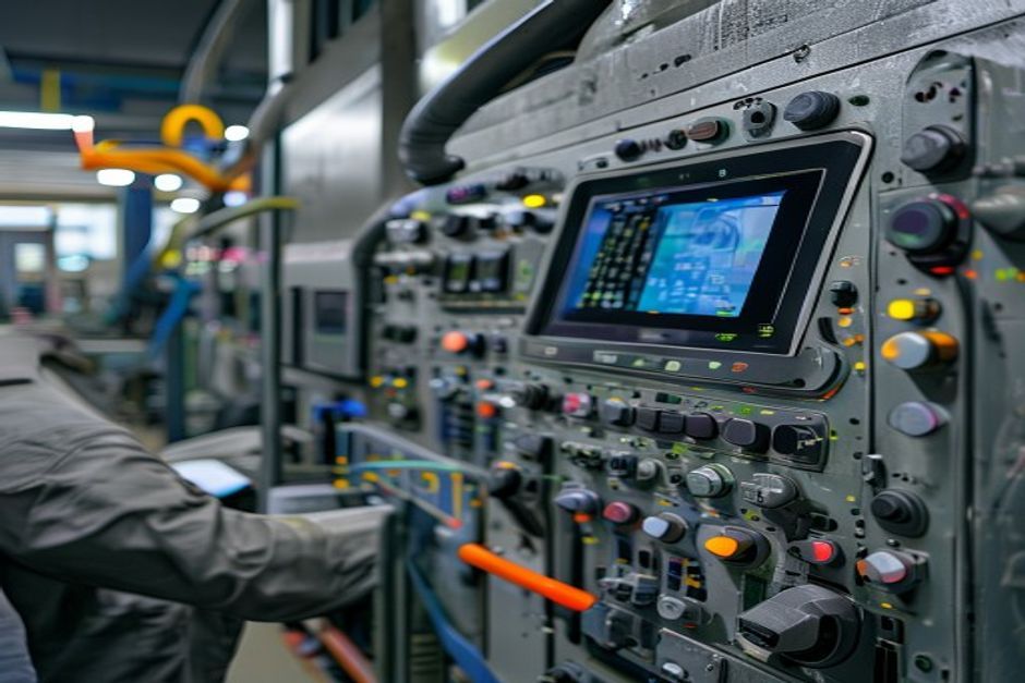 Close-up view of an integrated automation control panel designed by Advanced Mechanix for a manufacturing facility in Fort Worth, Texas.