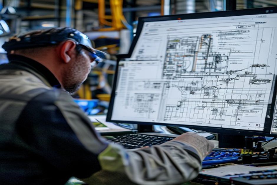 An electrical engineer using advanced CAD software to draft detailed 3D models and documentation for an industrial facility in San Jose, California.