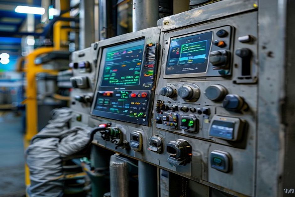 Close-up view of an industrial control panel designed by Advanced Mechanix for a Canberra-based manufacturing facility.