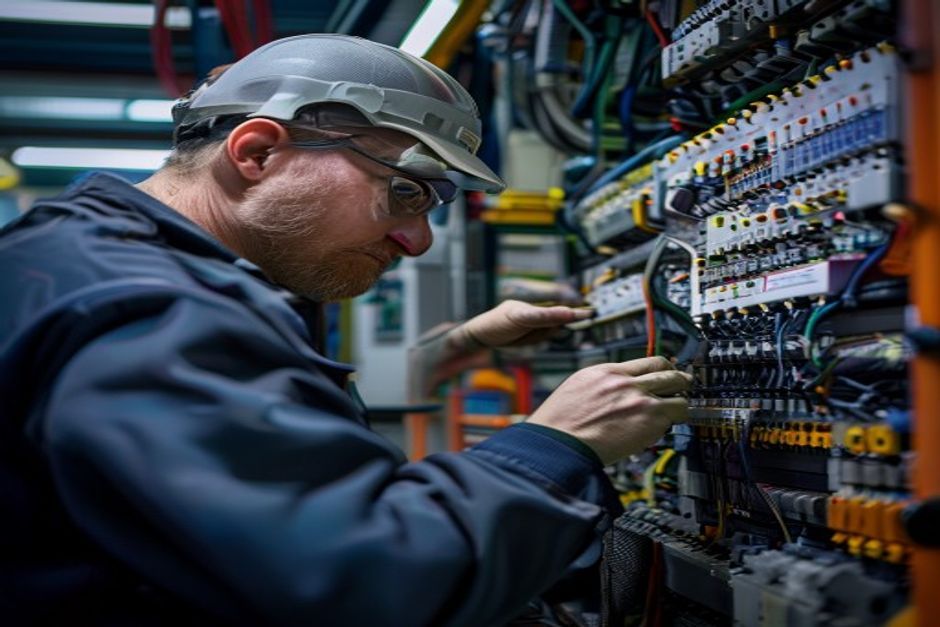 Advanced Mechanix engineer working on a Programmable Logic Controller (PLC) system.